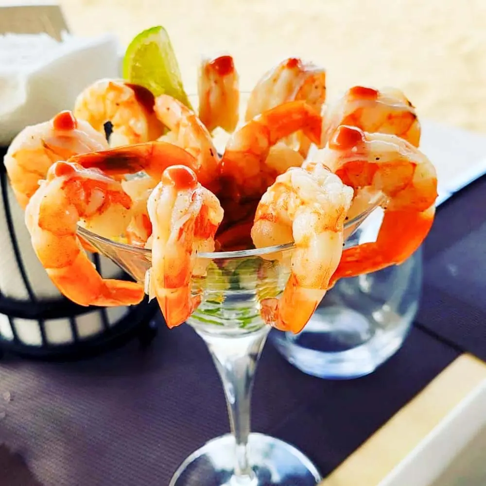 Shrimp cocktail prepared at Castaway's Restaurant at Playa Palmera